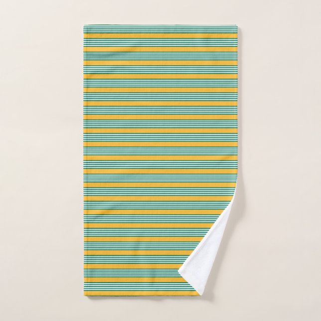 Green and white five stripe pattern with yellow hand towel  (Hand Towel)