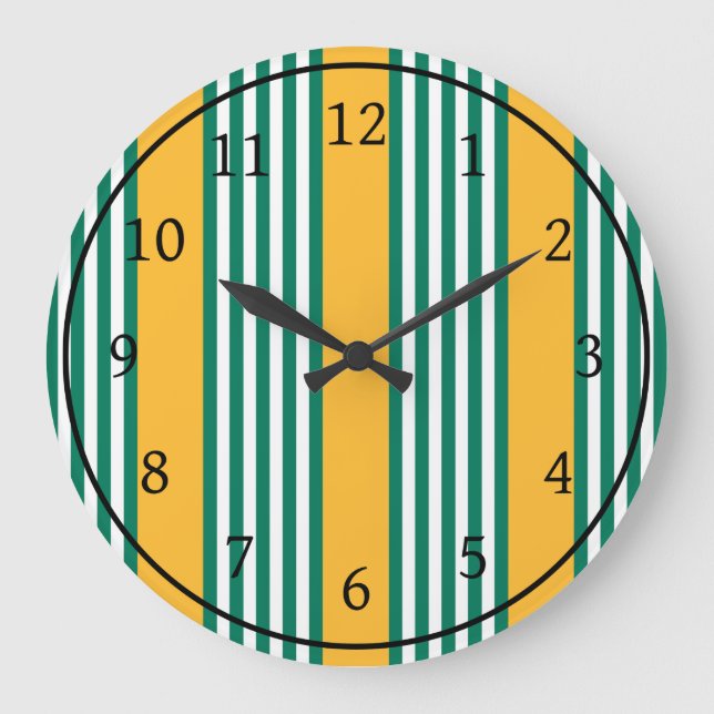 Green and white five stripe pattern with yellow large clock (Front)