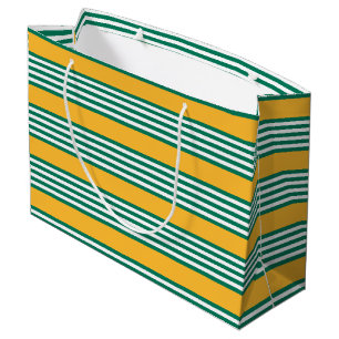 Green and white five stripe pattern with yellow large gift bag