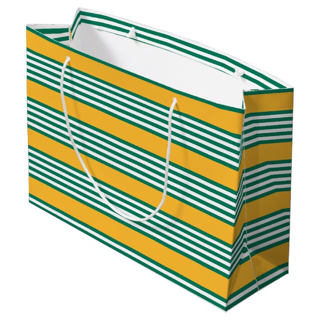 Green and white five stripe pattern with yellow large gift bag (Back Angled)