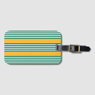 Green and white five stripe pattern with yellow luggage tag