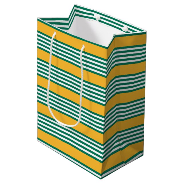 Green and white five stripe pattern with yellow medium gift bag (Front Angled)