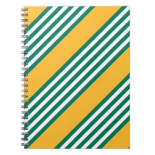 Green and white five stripe pattern with yellow notebook