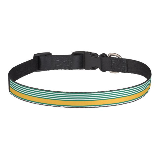 Green and white five stripe pattern with yellow pet collar (Front)