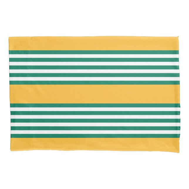 Green and white five stripe pattern with yellow pillow case (Front)