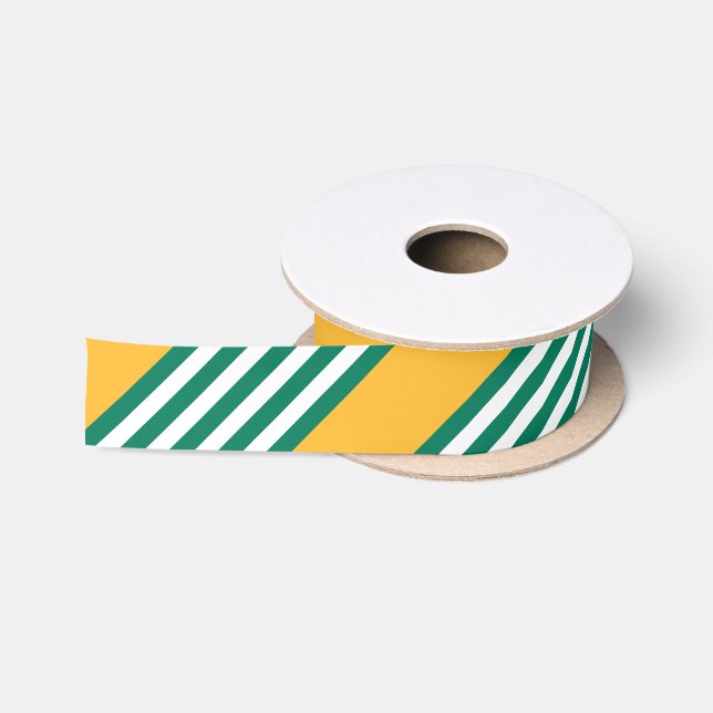 Green and white five stripe pattern with yellow satin ribbon (Spool)