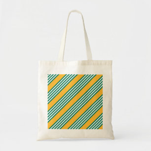 Green and white five stripe pattern with yellow tote bag