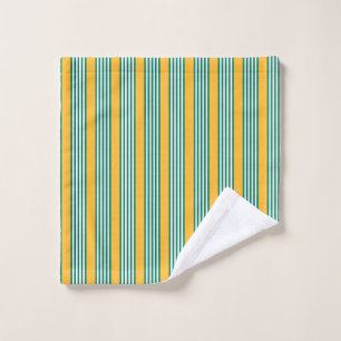 Green and white five stripe pattern with yellow wash cloth