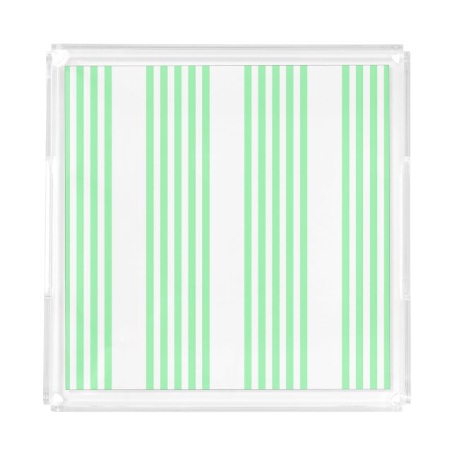 Green and white five stripes pattern acrylic tray (Front)