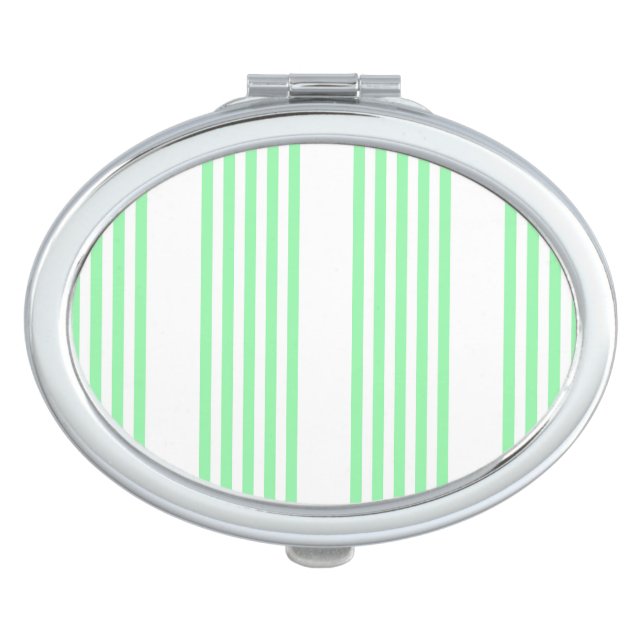 Green and white five stripes pattern compact mirror (Front)