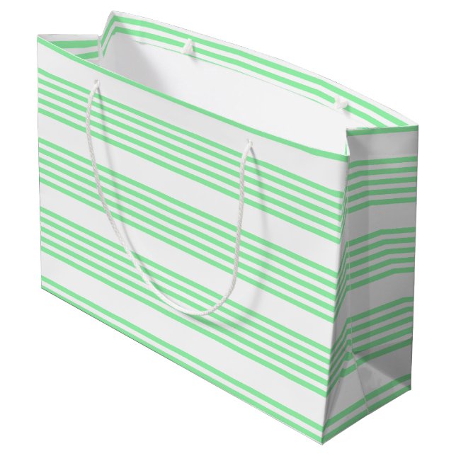 Green and white five stripes pattern large gift bag (Back Angled)