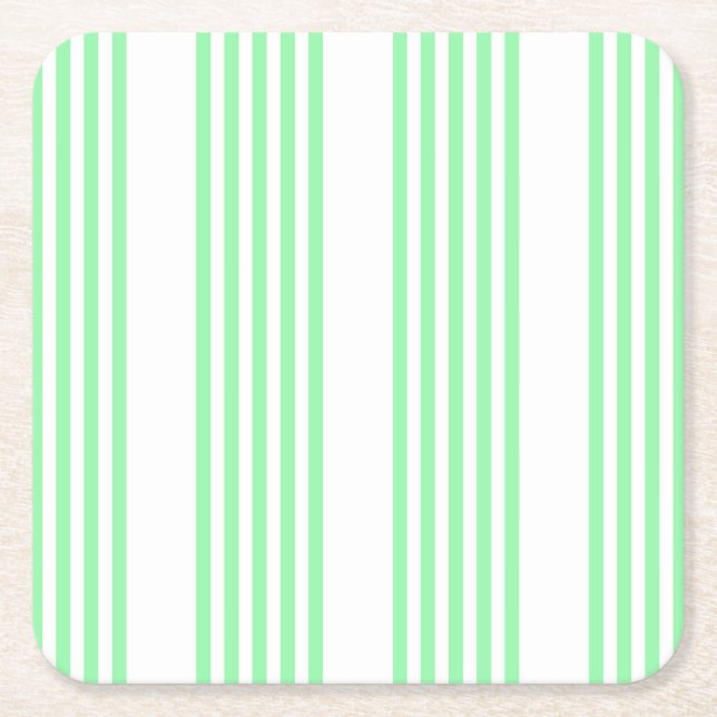 Green and white five stripes pattern square paper coaster (Front)