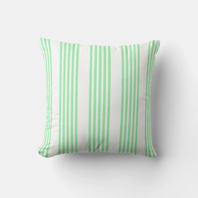 Green and white five stripes pattern throw pillow (Front)