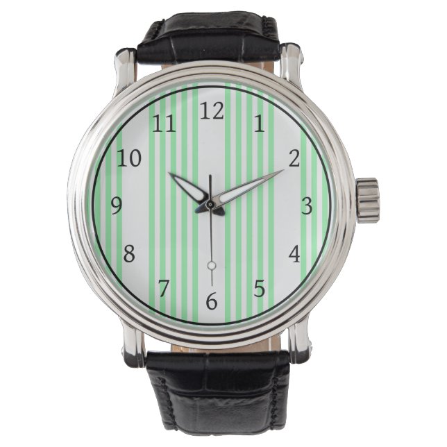 Green and white five stripes pattern watch (Front)