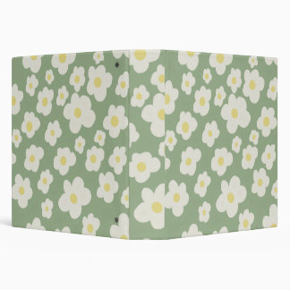 Green and white floral 3 ring binder