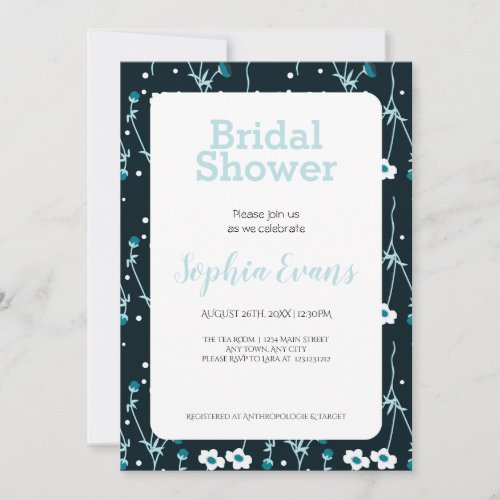 Green and White Floral Border White Bridal Shower Invitation