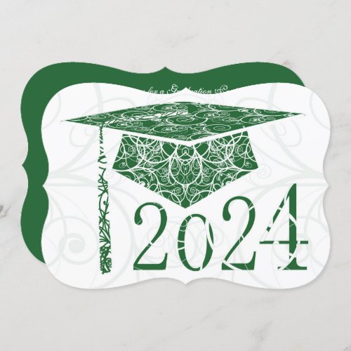 Green and White Floral Cap 2024 Graduation Party Invitation