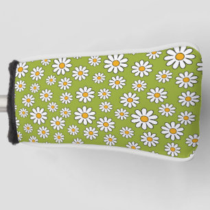 Green and White Floral Daisy Pattern Golf Head Cover