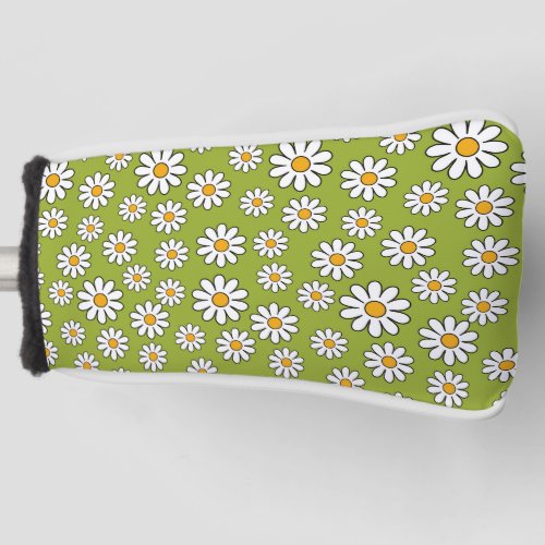 Green and White Floral Daisy Pattern Golf Head Cover