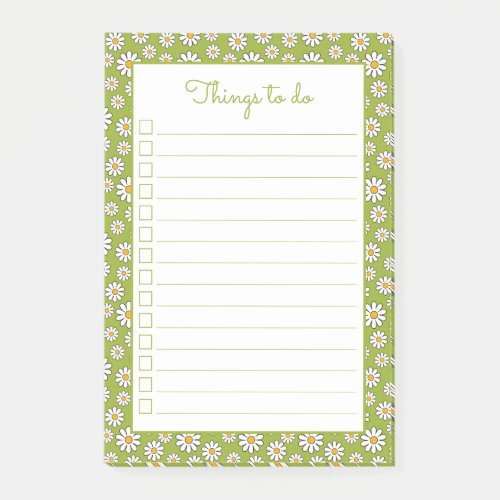 Green and White Floral Daisy Pattern To Do List Post_it Notes