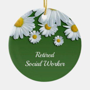 Green and white floral design-retired social worke ceramic ornament