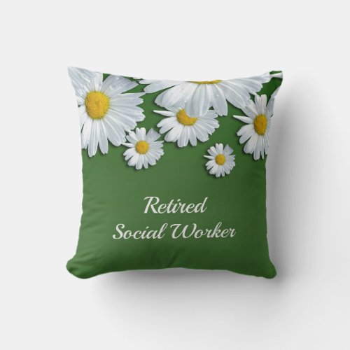 Green and white floral design_retired social worke throw pillow