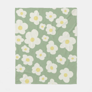 Green and white floral fleece blanket
