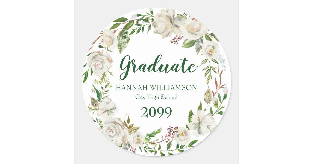 Green and White Floral Graduation Envelope Seal | Zazzle