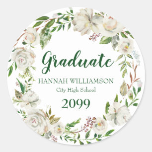 Green and White Floral Graduation Envelope Seal