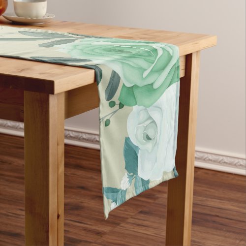 green and white floral long table runner