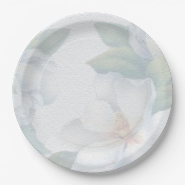 Green and White Floral Pattern Paper Plates (Front)