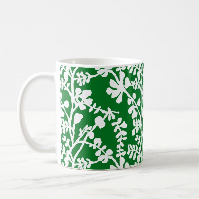 Green And White Floral Repeating Pattern Coffee Mug (Left)