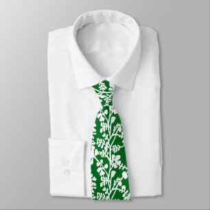 Green And White Floral Repeating Pattern Neck Tie