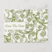 Green and White Floral Spring Wedding Announcement Postcard