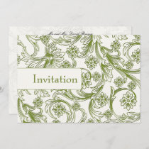 Green and White Floral Spring Wedding Invitation