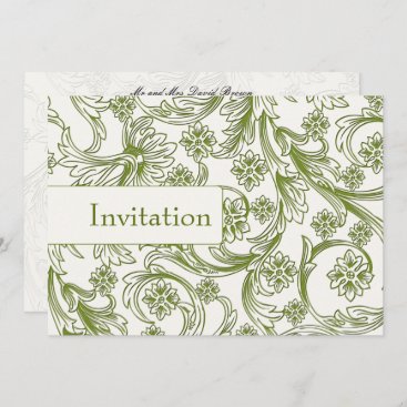 Green and White Floral Spring Wedding Invitation