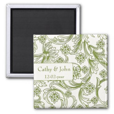 Green and White Floral Spring Wedding Magnet