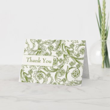 Green and White Floral Spring Wedding Thank You Card