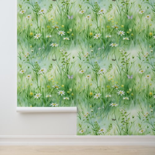 Green And White Floral Summer Peel And Stick Wallpaper