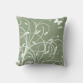 Green and White Floral Throw Pillow