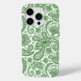 Green And White Floral Vintage Paisley iPhone 15 Pro Case