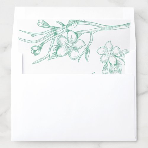 Green and White Floral Wedding Envelope Liner