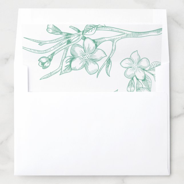 Green and White Floral Wedding Envelope Liner (In Envelope)