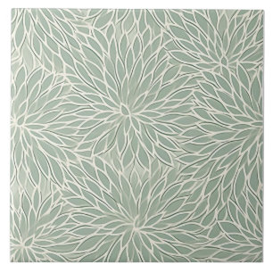 Green and White Flower Ceramic Tile