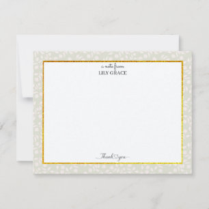Green and white Flower Gold Frame Thank You Note Card