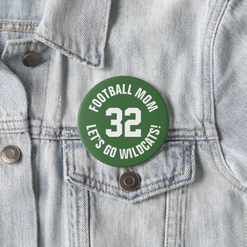 Green and White Football Mom Jersey Number Button