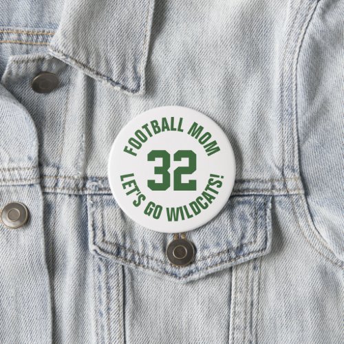 Green and White Football Mom Jersey Number Button