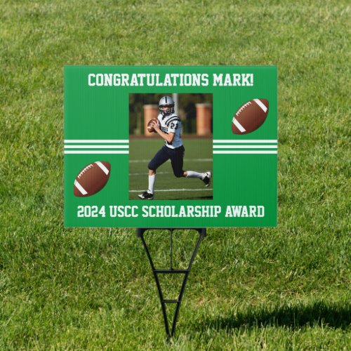 Green and White Football Themed Photo  Sign