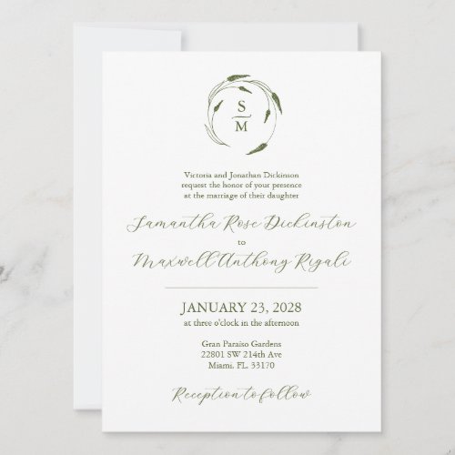 Green and White Formal Wedding Invitation