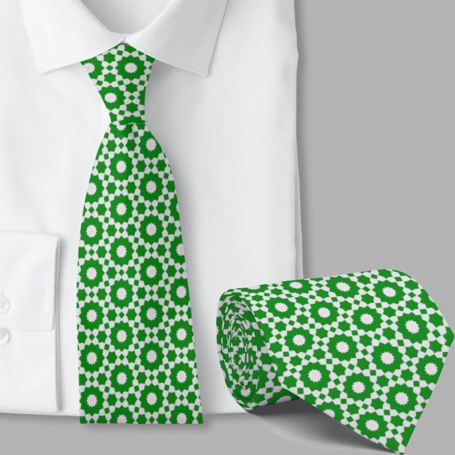Green and White Geometric Pattern Irish  Neck Tie (Creator Uploaded)